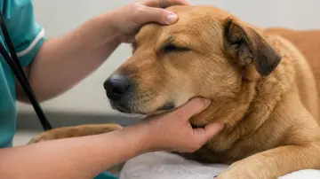 A dog receiving a gentle veterinary examination