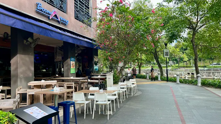 A dog at Boomarang Bistro and Bar Robertson in Singapore.