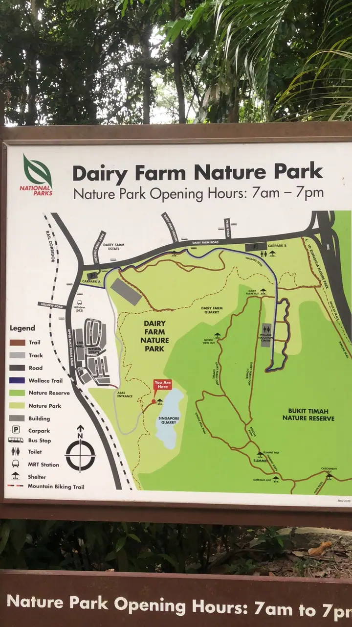An information board and trail map at Dairy Farm Nature Park.