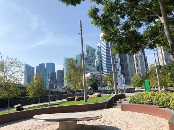 A dog at Esplanade Park in Singapore.